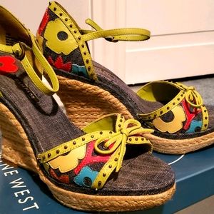 Denim & floral platform sandals